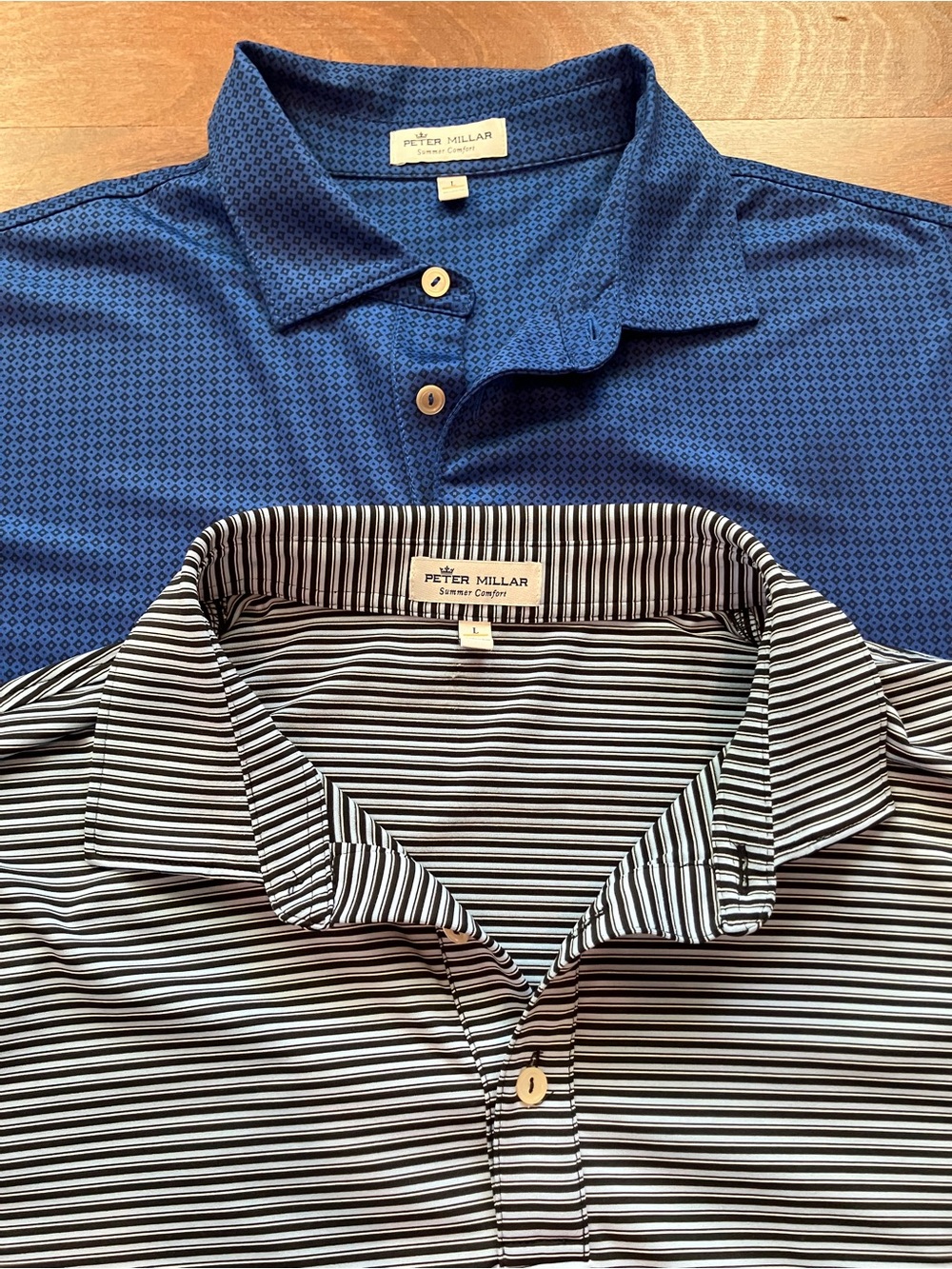 Peter Millar Blue Polo and Blue and-White Striped Polo - Two-Pack